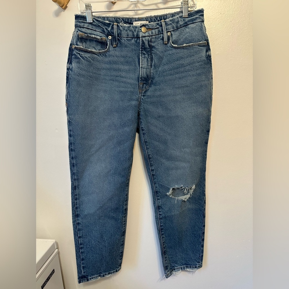 Good American Good 90’s Relaxed Jeans Distressed Size 6/28 Straight Leg Stretch